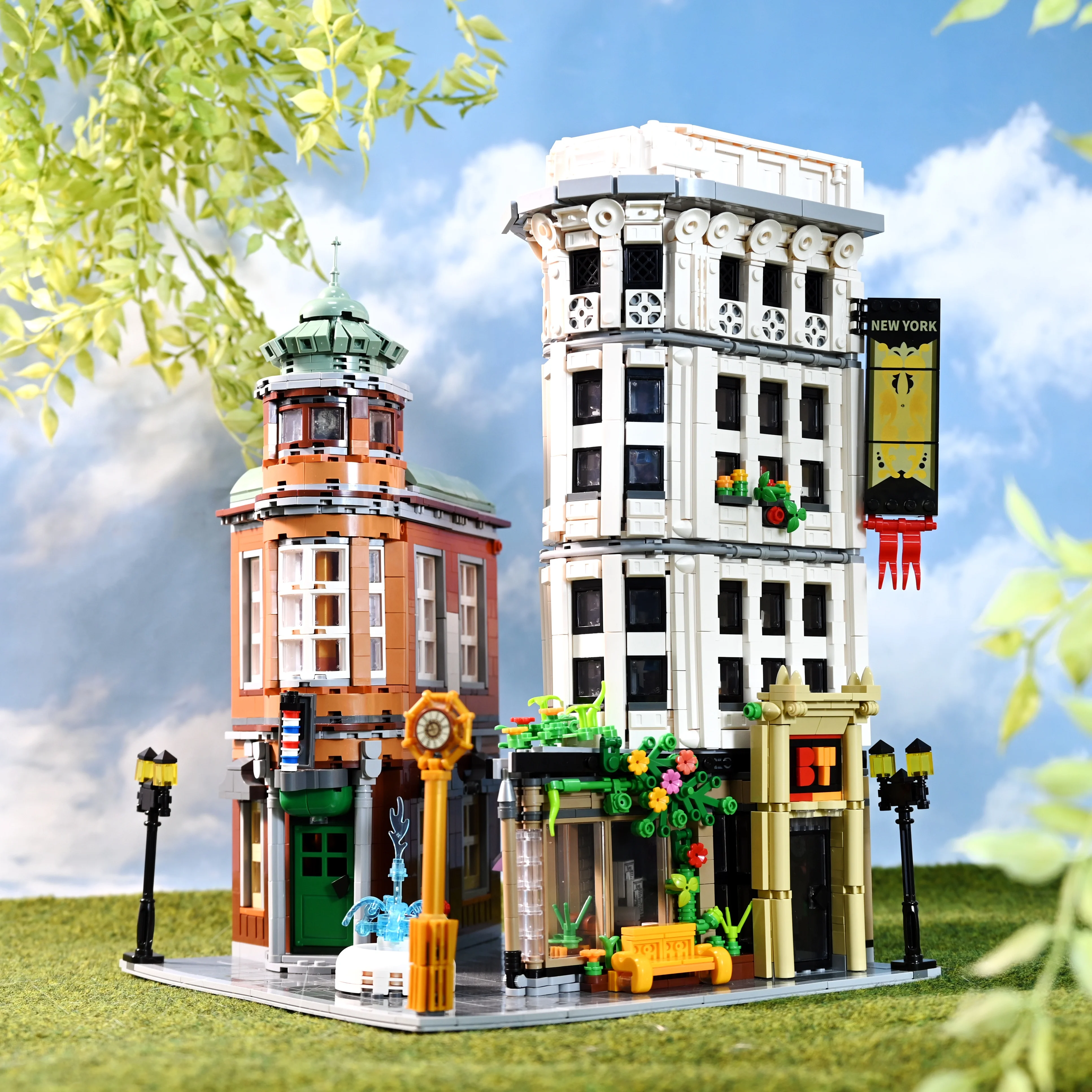Conjuntos de edificios de casa de Nueva York con edificio de hierro plano, 12 figuras, modelo de tienda de apartamentos urbanos, bloques de edificios modulares, regalo, 4500 Uds.