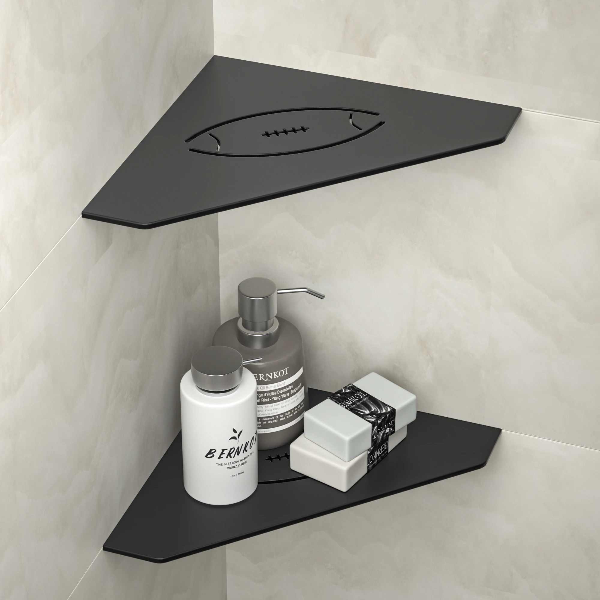 

Free US Shipping 10" Black Bathroom Corner Storage Shower Shelf Oval Pattern Tool-Free Installation