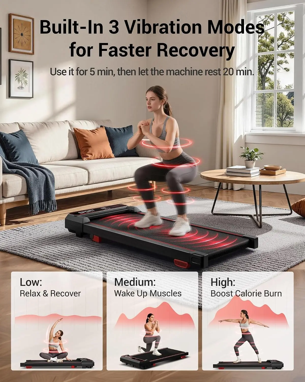 15% Incline Walking Vibration Pad Portable Under Desk Treadmills