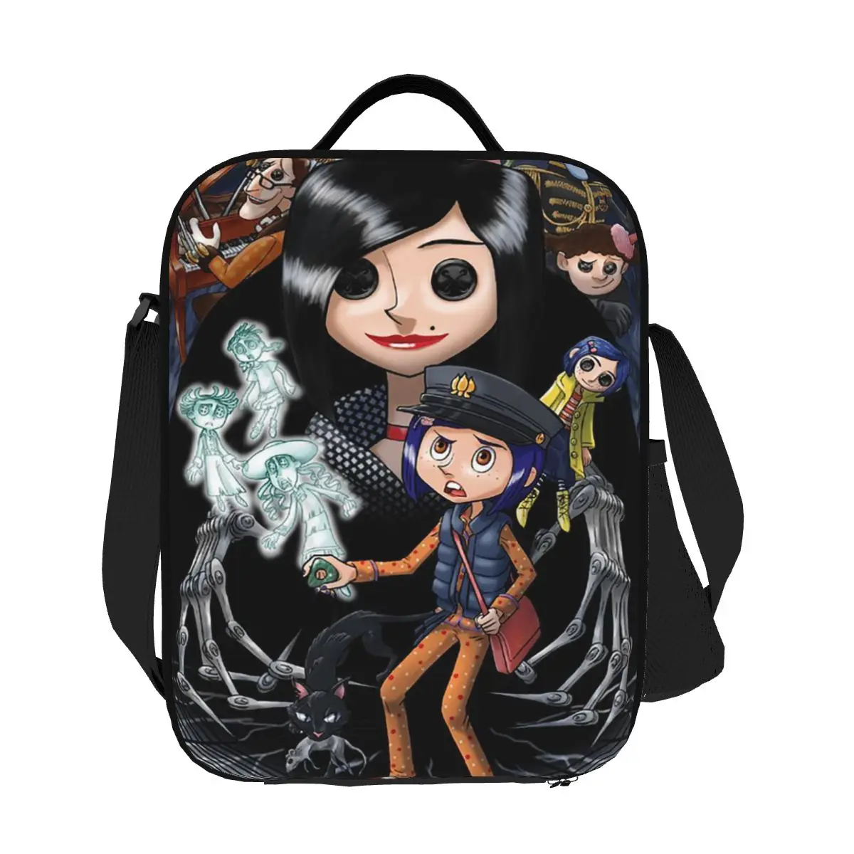 Custom Halloween Horror Film Coraline Insulated Lunch Bags for Camping Travel Waterproof Cooler Thermal Bento Box Women Children