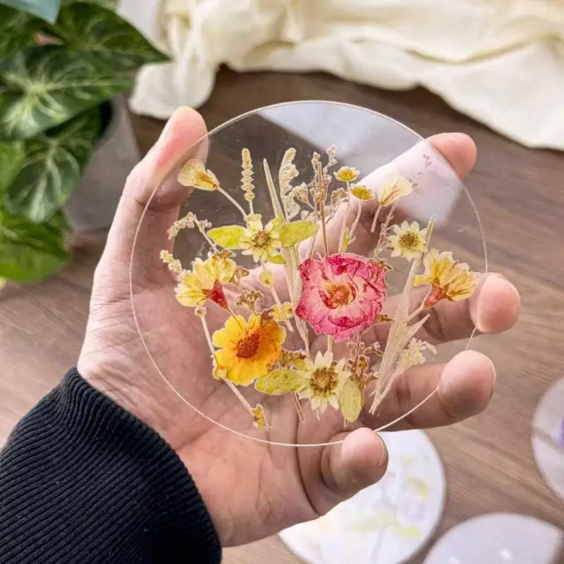 1/4 Stück 2D Runde Bunte Bedruckte Untersetzer Transparentes Künstlerisches Blumendesign für Hochzeit Geburtstag Tischdekoration Muttertag Geschenke
