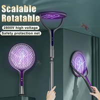 Intelligent Mosquito Swatter With Extension Handle 2800V Electric Mosquito Killer Type-C Rechargeable 5-Layer Protection