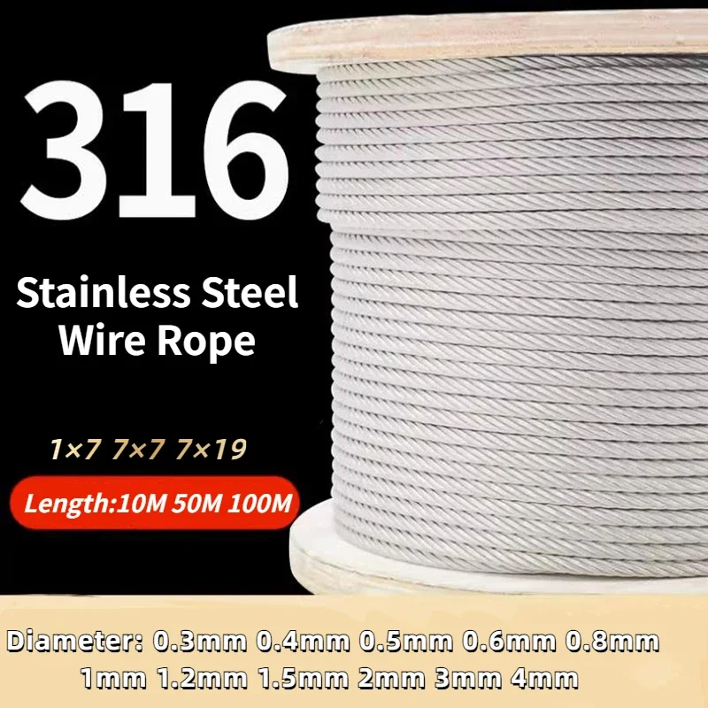 Flexível Soft Wire Rope Cabo 316 Marinha Grade Oceano Salgado Pesca Aquática 03 Milímetros4 Milímetros de Diâmetro 10m 50m 100m Comprimento Aço Inoxidável
