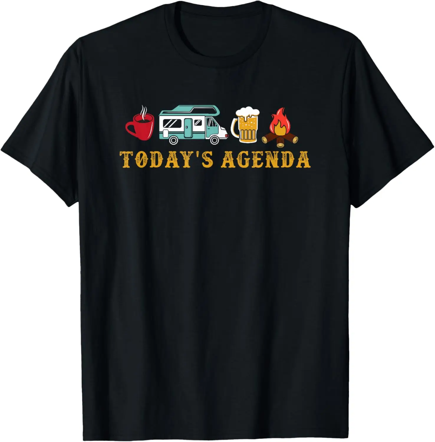 RV Camping Lover Agenda T-Shirt 100% Cotton Trendy Y2K Short-Sleeve Tee-Soft, Quick-Drying, Moisture-Wicking; Ideal Sports