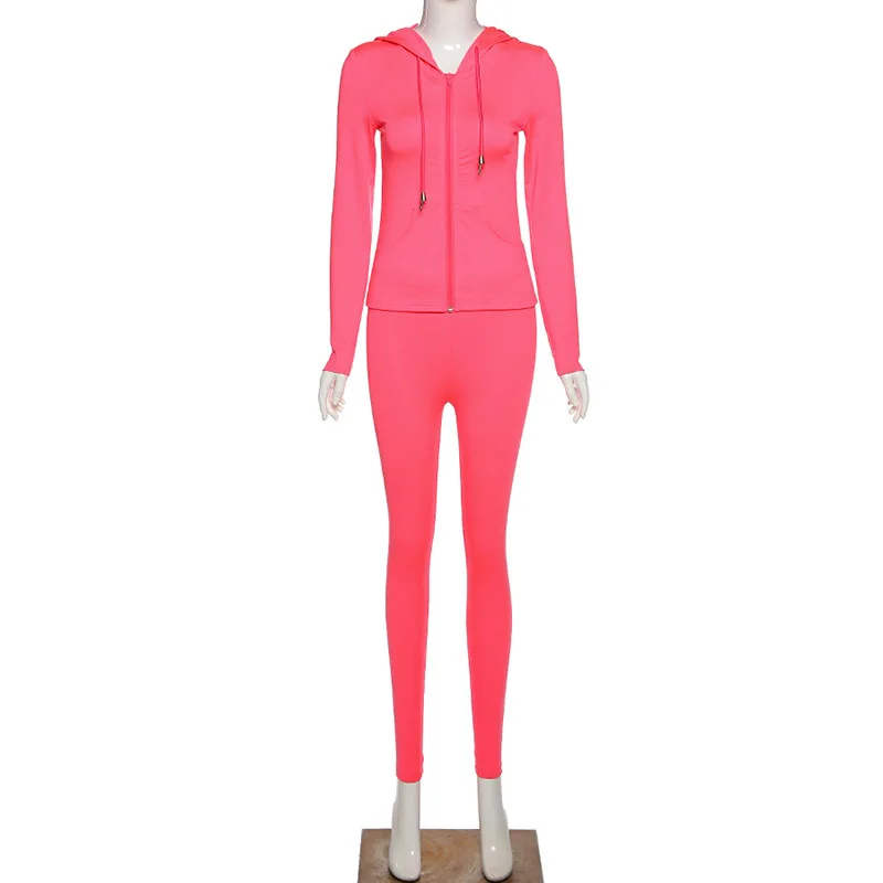 Ladies Fashion Cardigan Hooded Jacket And Trousers Two-Piece Set Fall Winter Women's Solid Color Sports Leisure Jogging Suit