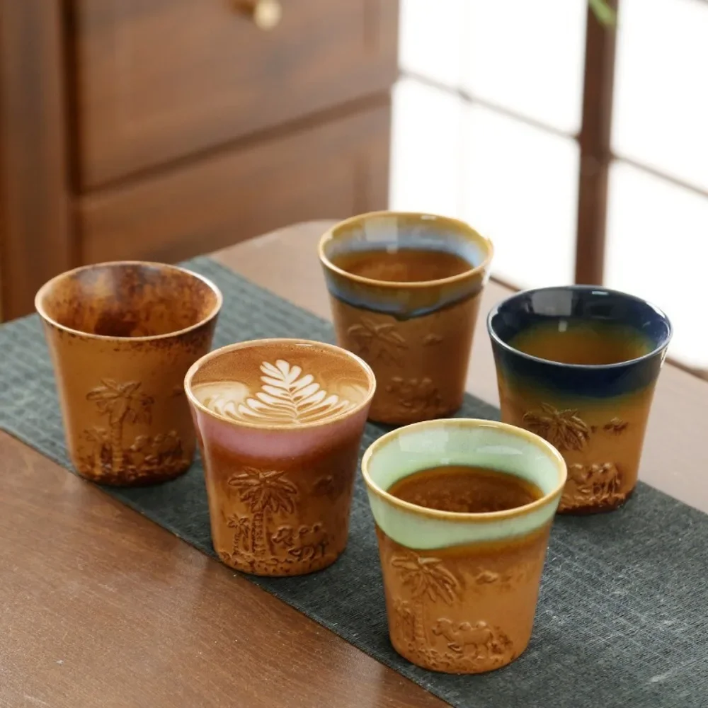 Concentrated Coffee Cup Middle East Retro Round Ceramic Cup Mug Embossed Desert Camel Coarse Pottery Single Cup 200ml