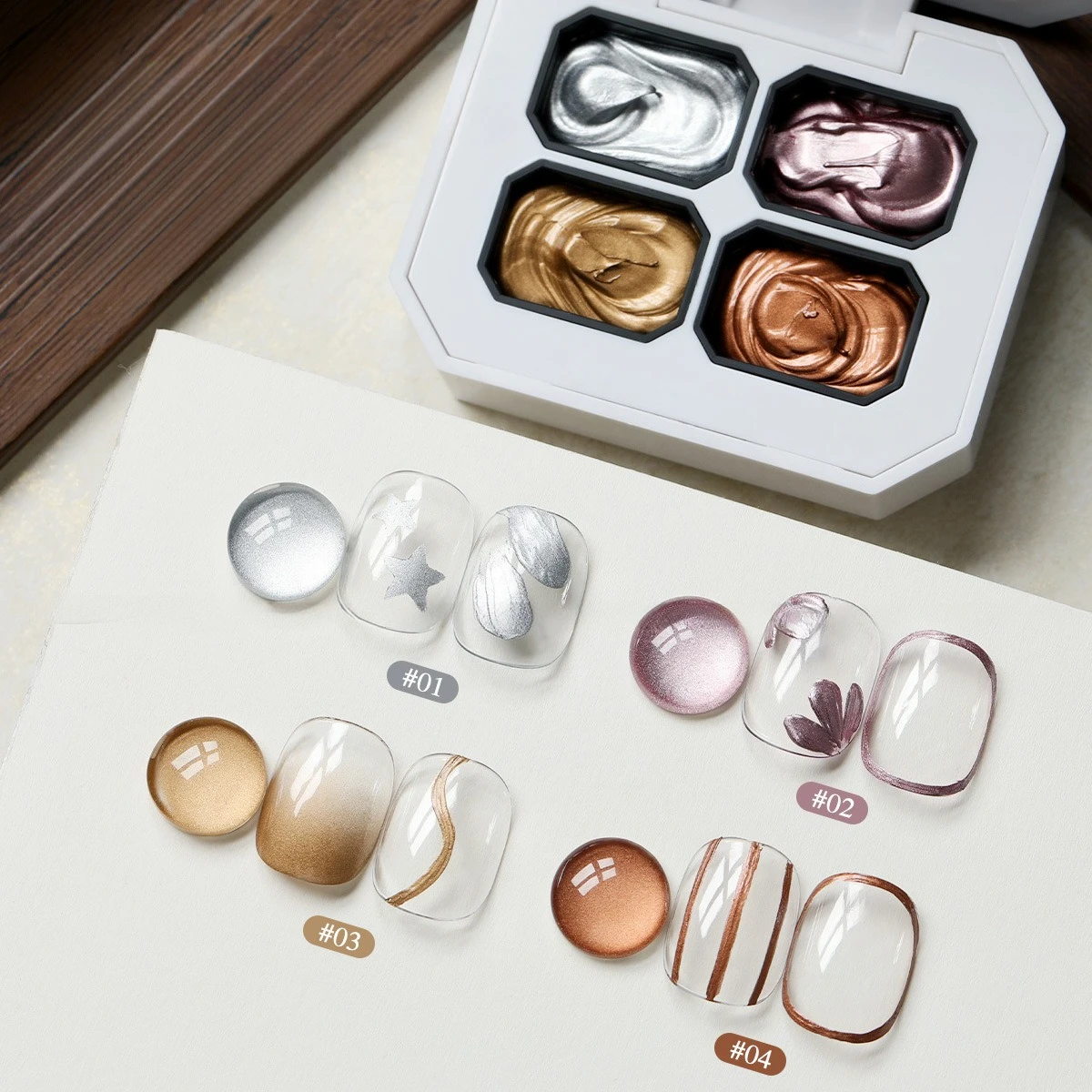 

4-colors No-Wipe Metallic Patting Glue Smudges Canned High Saturation Popular Semi-solid Nail Polish Glue Nail Salon DIY