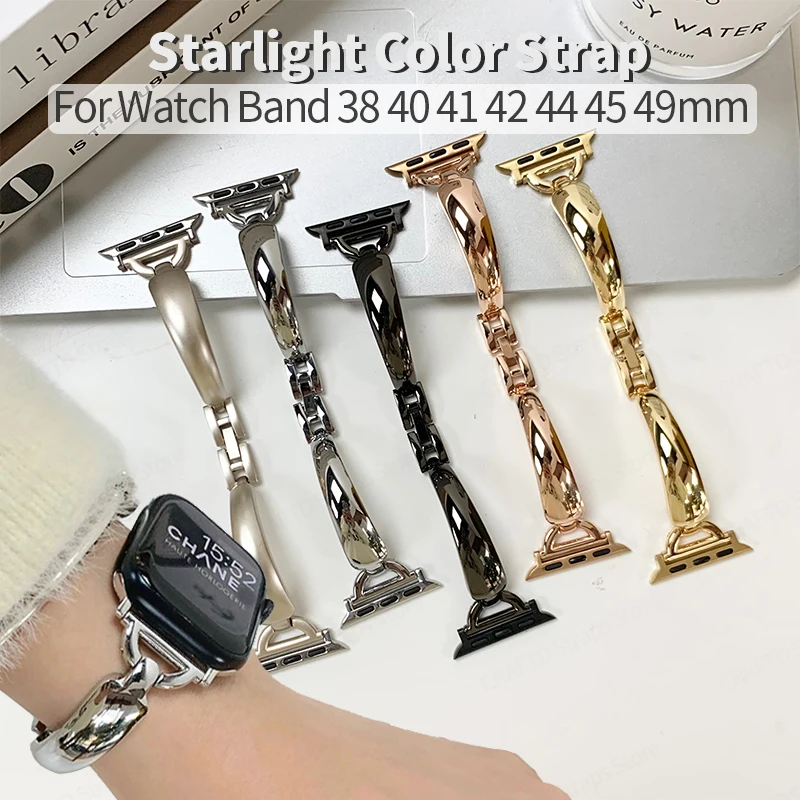 

Luxury Metal Strap for Apple Watch 44mm Band 41 38 40 45 49mm Women Starlight Series Bracelet for iWatch Serie 7 Accessories 5 4