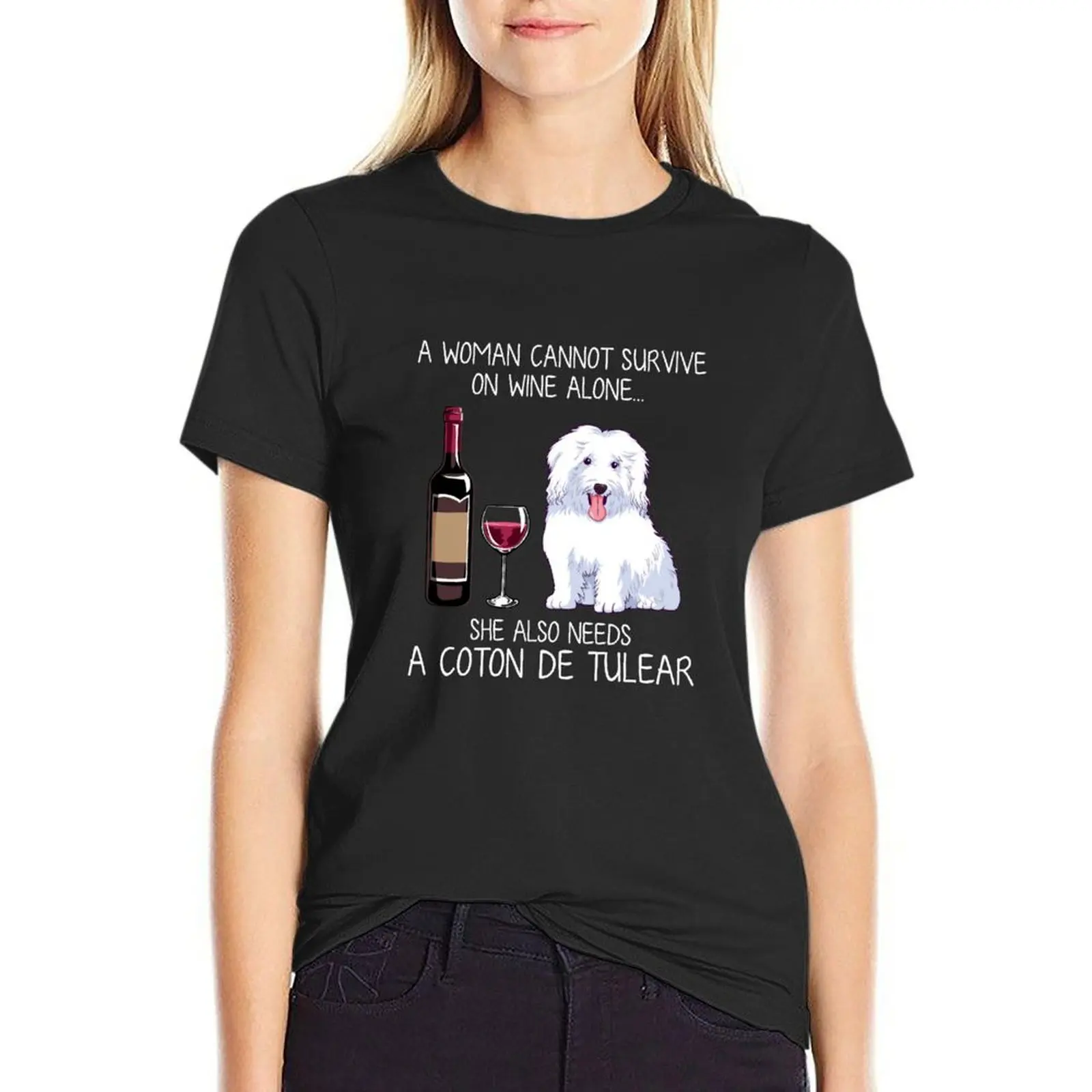 Coton de Tulear and wine Funny dog T-Shirt Blouse cute clothes oversized t-shirts for Women graphic tees