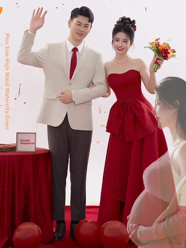 

Платье для подружки невесты цвета красного вина, красивое, для помолвки, больших размеров, в стиле ретро, для возвращения домой, одежда для беременных, скрывающая живот