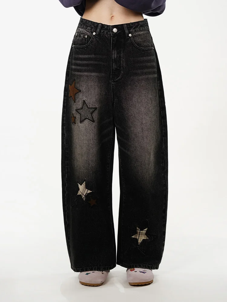 

TIPSEVEN, оригинальный дизайн, офисная женская серия, осенне-зимние джинсовые джинсы со звездной вышивкой, винтажные американские лоскутные джинсы