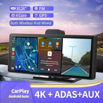 4K 10.26" Dash Cam ADAS Wireless CarPlay Android Auto WiFi Car DVR Dashboard AUX GPS Navigation Rear View Camera Video Recorder