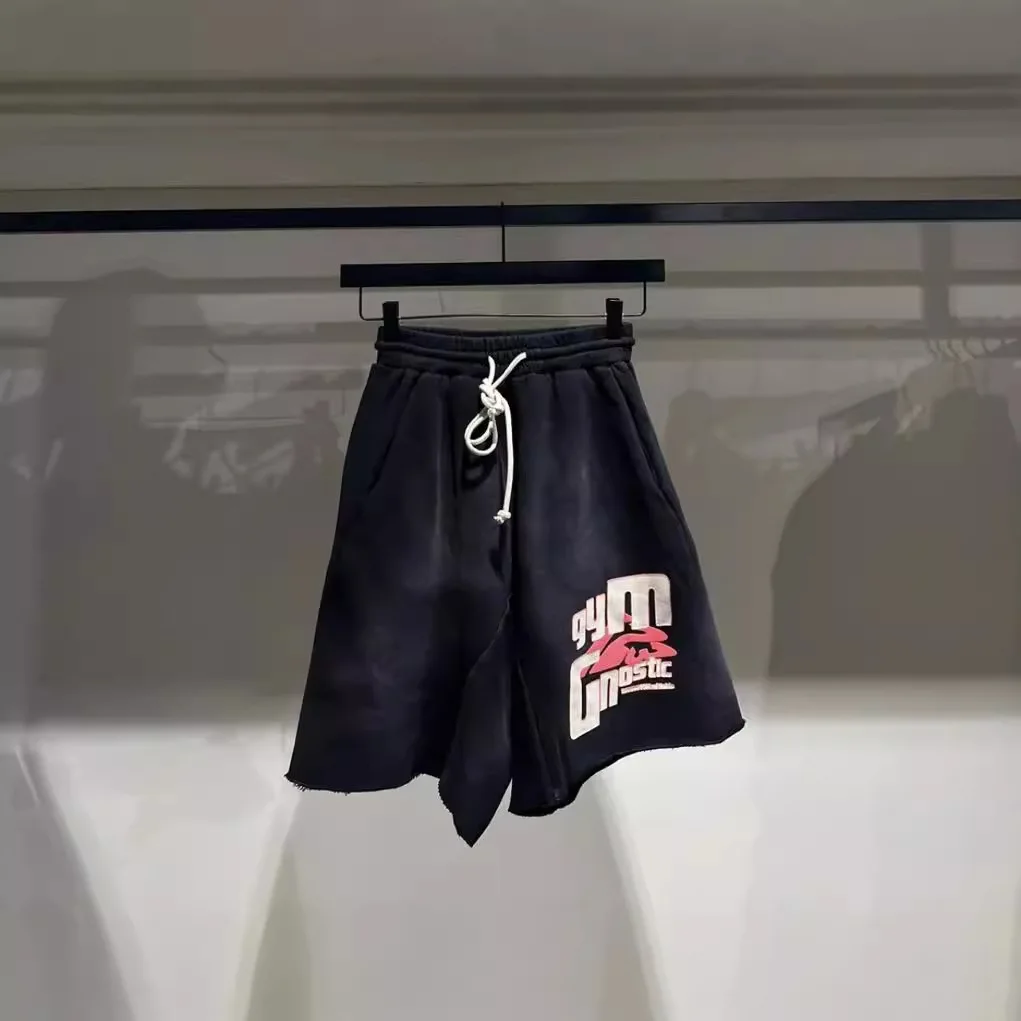 New Top quality RRR123 washed old drawstring five pants casual sports loose rolled shorts beach pants