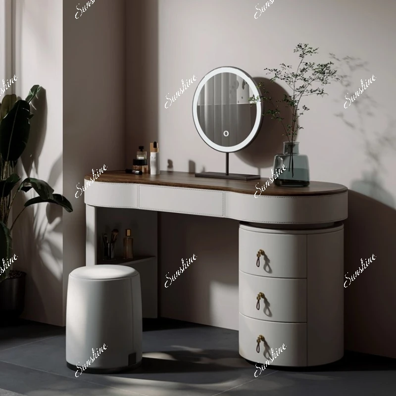 

French Vintage Black Walnut Modern Minimalist Bedroom Saddle Leather Storage Storage Vanity