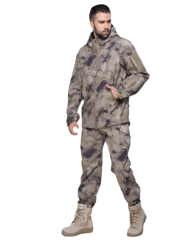 Camouflage TAD Shark Skin Soft Shell Plush Thickened Windproof, Waterproof and Warm Tactical Training Outdoor Assault Suit