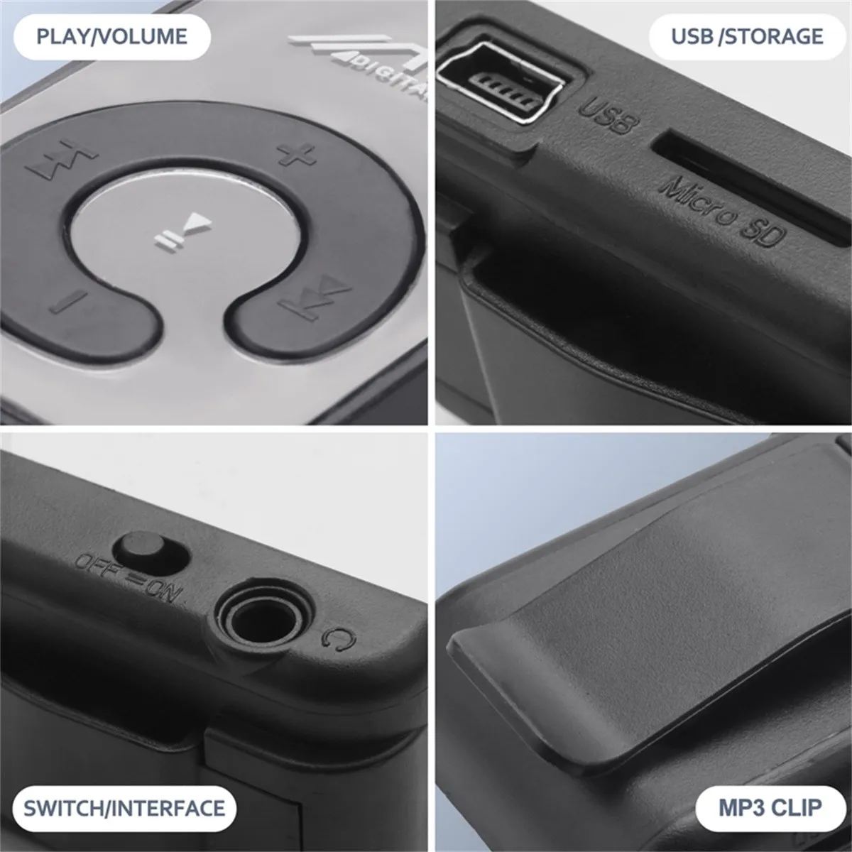 المحمولة مرآة صغيرة كليب مشغل MP3 الموسيقى وسائل الإعلام دعم مايكرو SD TF بطاقة الموضة رقيقة Hifi MP3 للرياضة في الهواء الطلق الموسيقى وكمان