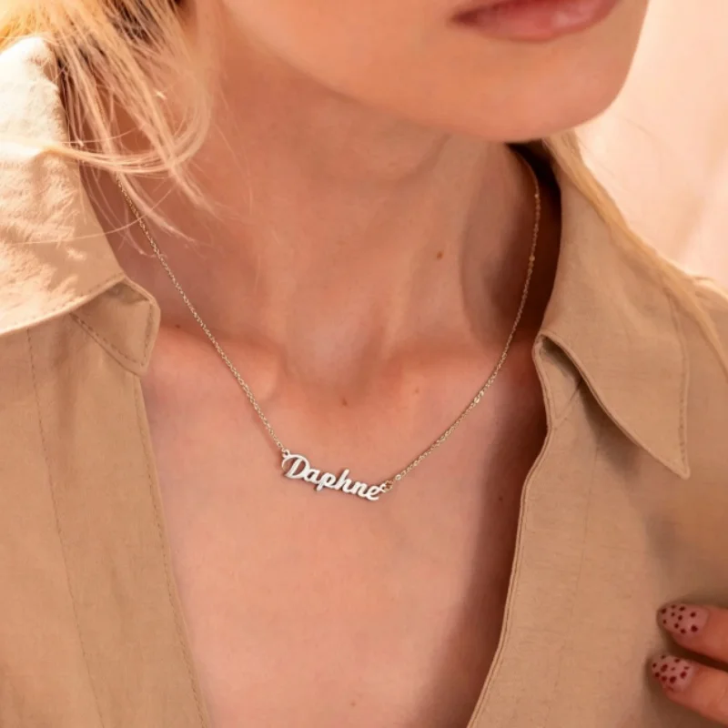 Custom Stainless Steel Name Necklace in Script Font, Personalized Handwritten-Style Necklace, Minimalist Letter Pendant