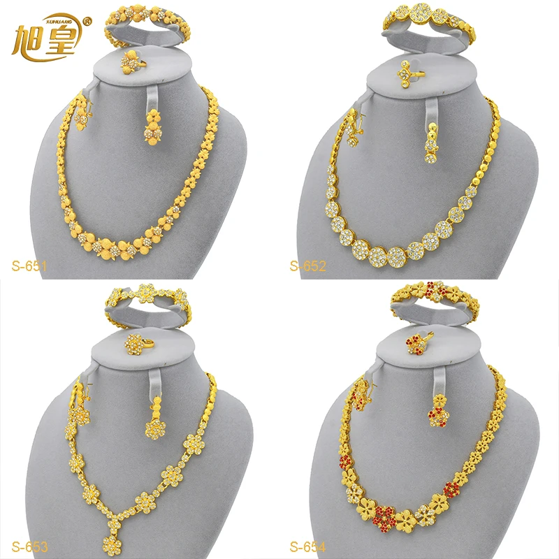 

XUHUANG African 24k Gold Color Necklace Set For Women Indian Middle Eastern Nigerian Wedding Luxury Dubai Crystal Jewellery Gift