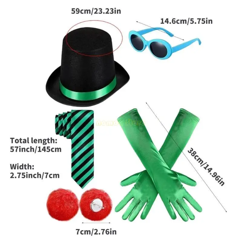31BF Anime Convention Essential Oval Gloves Felts Hat Eyewear Bowtie and Stockings Furry Brooch for Halloween Cosplay