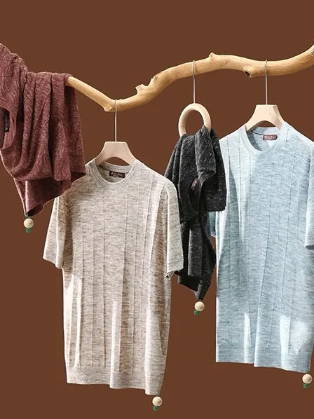

Summer Relaxing Men's Short Sleeve T-Shirt Knitted Floral Silk Lightweight Luxury Style Standard Fit Casual Wear Breathable