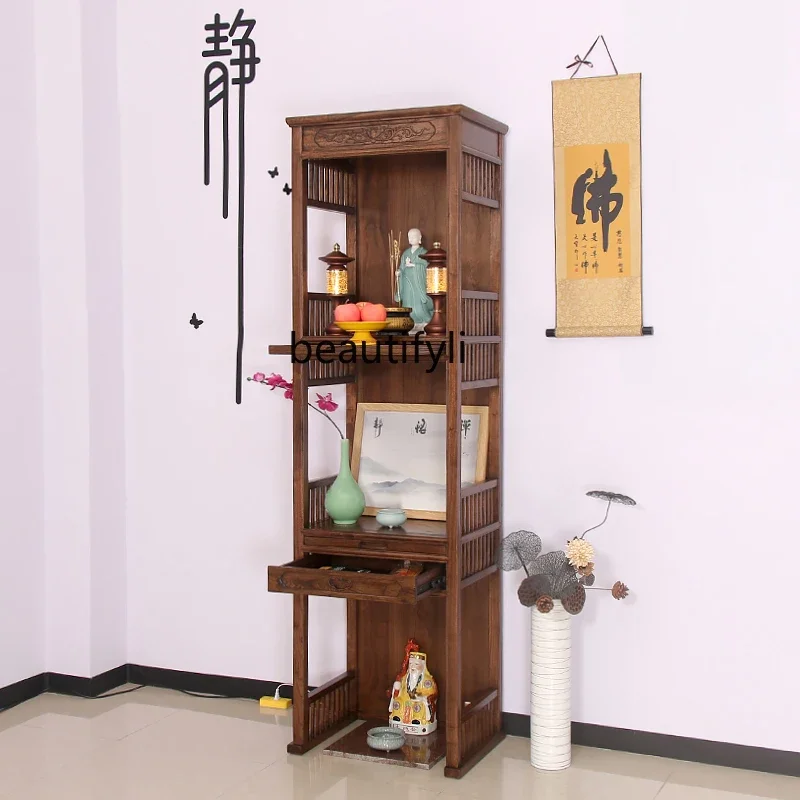 

Old Elm Solid Wood Three-Layer Shrine Household Clothes Closet Altar Guanyin God of Wealth Buddha Cabinet