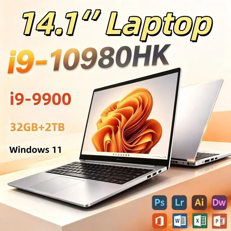 Portable 14.1 '' Laptop Intel Core I9-10980HK & I9-9900 Notebook Windows 11 32GB RAM 1TB/2TB SSD FHD 1920*1080 Office Computer