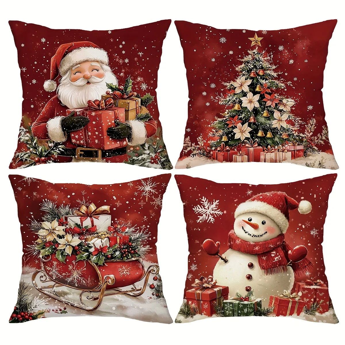 

Festive Christmas Pillow Covers - Retro Santa & Snowman Design. Perfect for Sofa, Couch, Farmhouse Holiday Decor.
