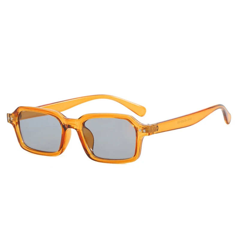 SO&EI Retro Small Rectangle Sunglasses Women Fashion Yellow Blue Shades UV400 Men Trending Rivets Punk Sun Glasses