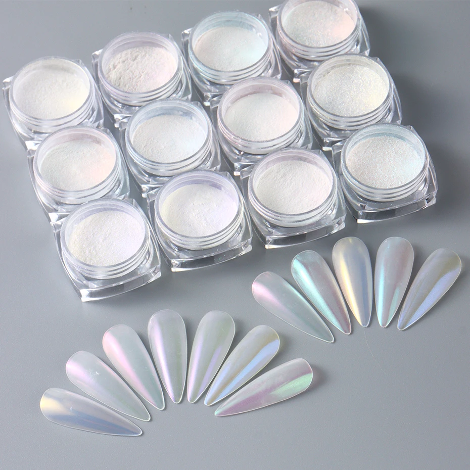 12 Stück Aurora Neon Schimmer Glitzer Eis Muskel Nagel Pigment Pulver feine Chrom Reiben Staub Spiegel politur Dekorationen