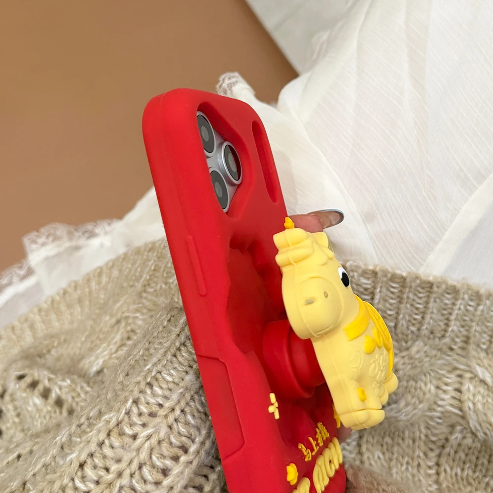 3D Get Rich Horse Teleskop-Halterungshülle, stoßfest, weiches Silikon, Ständerhalter-Abdeckung für iPhone 17 16 Plus 15 14 13 12 Pro Max – Detail 7