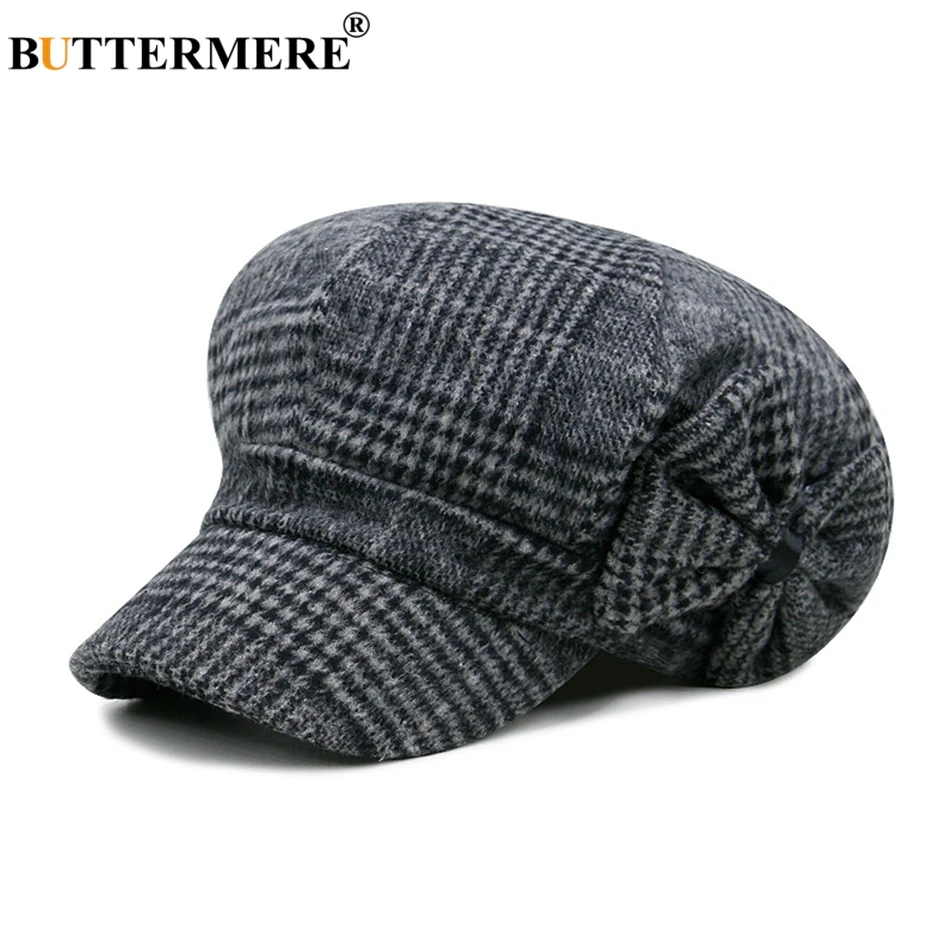 Buttermere Baker Boy Hat Woman Newsboy Caps Bow Tweed England Style Beret Female Hat Herringbone Spring Painter Hats And Caps