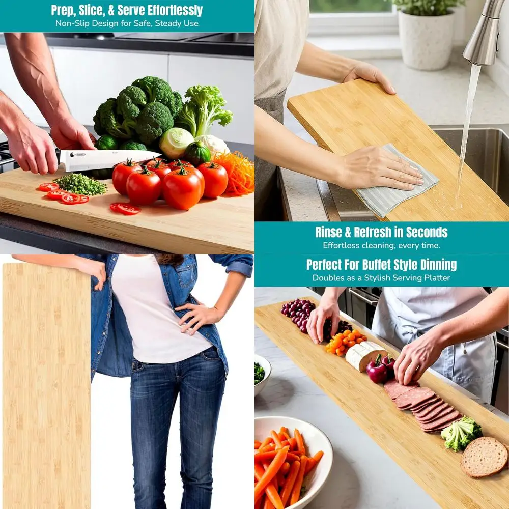 

Large Bamboo Cutting Boards 46x12 Inches for Kitchen, Charcuterie Parties, Cheese Platters, and Buffets