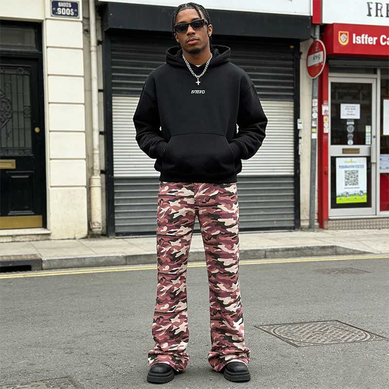 Y2K Mode Rosa Camo Schlagjeans für Herren Slim Fit Retro Tarnmuster Denim-Hosen Skinny Tie-Dye Print Ausgestellte Jeanshosen – Detail 3