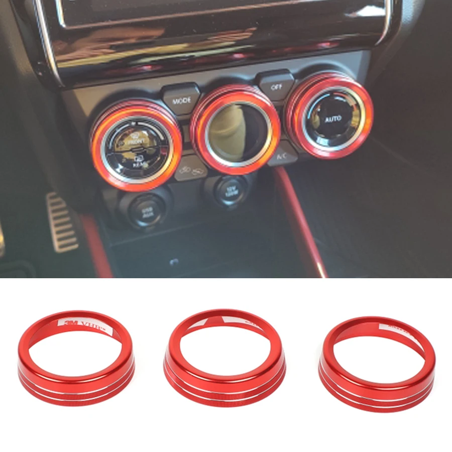 New 3Pcs Auto Air Conditioning Knob Switch Trim For Suzuki Jimny 2019 2020 2021 2022 Aluminum Alloy Decoration Ring