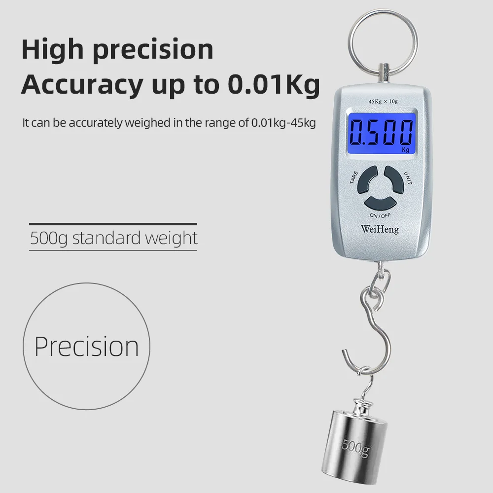 New 45kg/10g Portable Hanging Scale LCD Digital Luggage Suitcase Scale Handled Travel Baggage Bag Fish Weighting Hook Scales