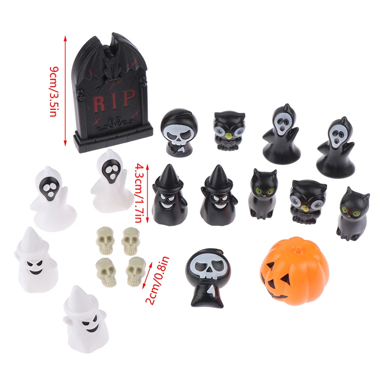 1Set 1:12 Dollhouse Miniature Halloween Ornaments Ghost Pumpkin Owl Model Micro Landscape Accessories