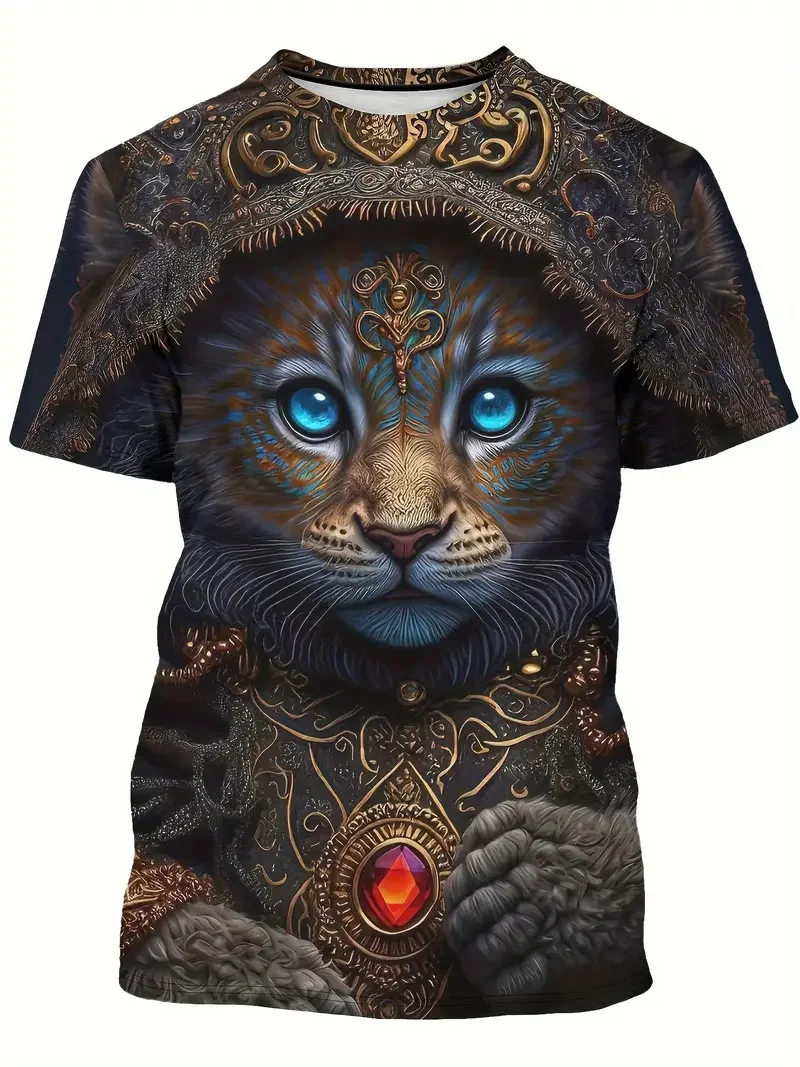 

Cut Lion Men's T-Shirt Streetwear Tees Casual Short Sleeved Tops Animal Graphics Print Shirt Oversized T-Shirt For Men Clothing