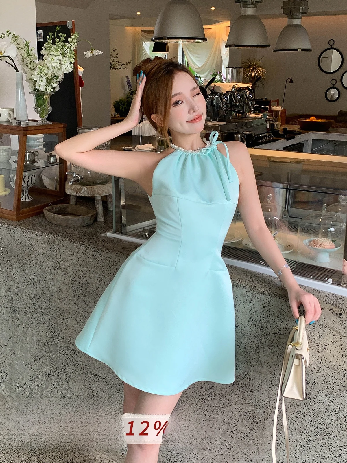 

Ice Mint Simple Svel Ne Hanging Knot ort Dr High Waist A-Line Skirt for Women Summer Season Daily Wear