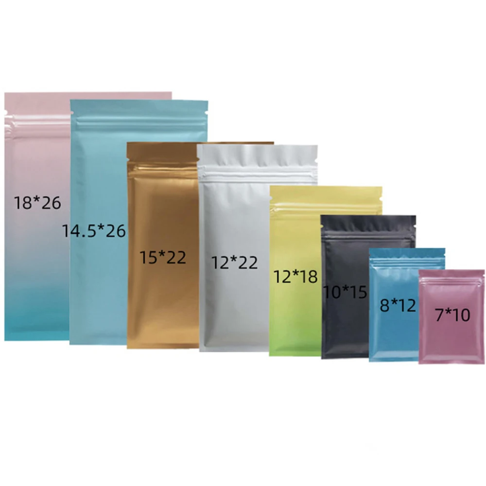 100Pcs/lot Glossy and Matte Aluminum Foil Zip Lock Package Bag Self Sealing Zipper Coffee Tea Powder Storage Bag