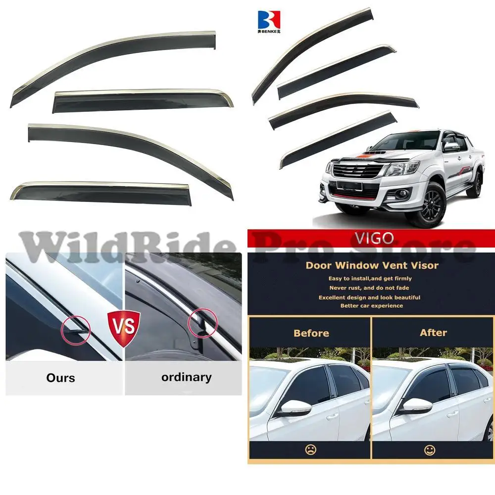 

1 set side window vent visor for Hilux REVO 2012 2022 safety rain guard outer channel dark smoked wind deflector