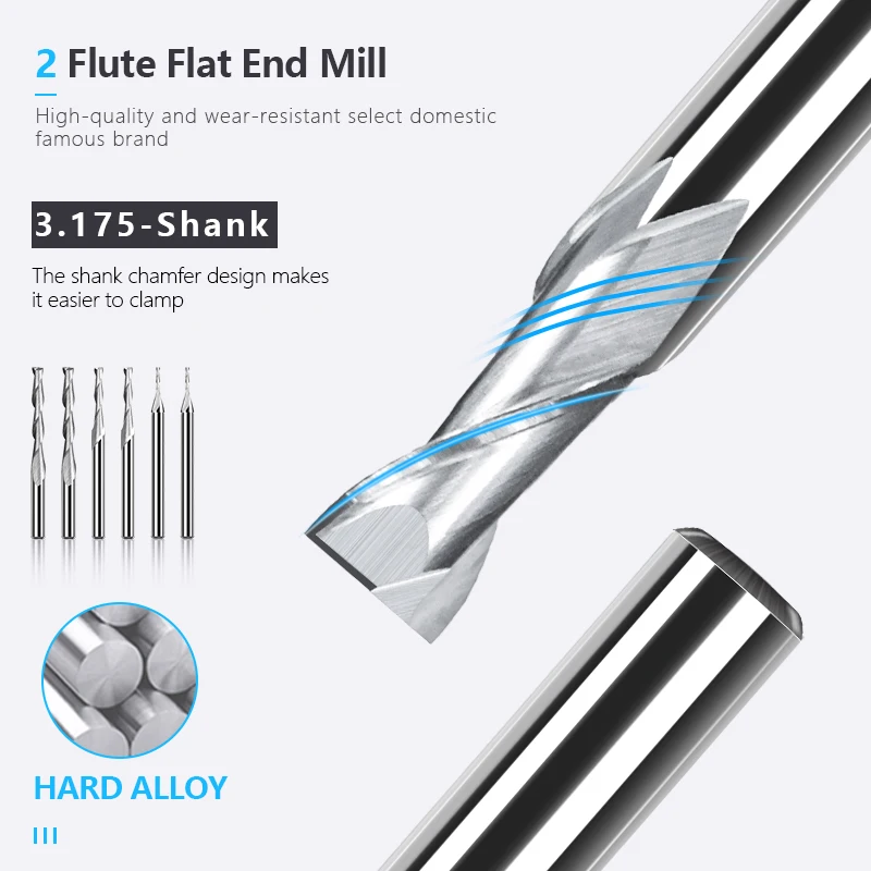 XCAN-Fresa plana de carburo para madera, enrutador CNC en espiral, vástago de 3.175mm, 2 ranuras