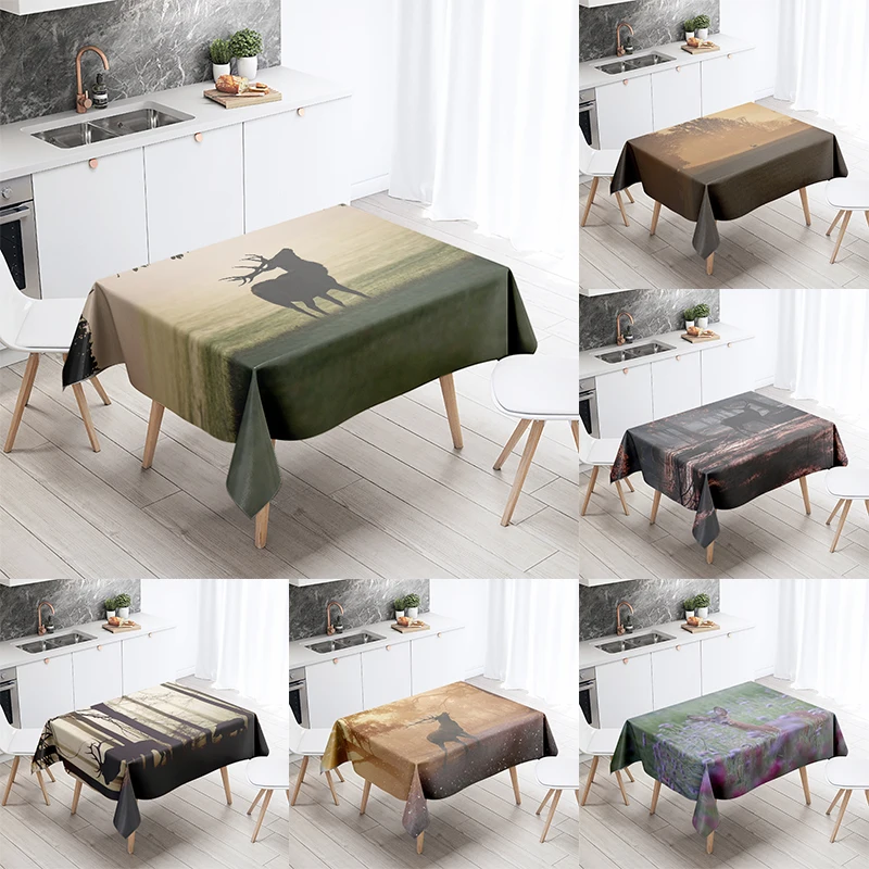 Beautiful deer tablecloth night mist  anti-fouling waterproof rectangular  kitchen table home decoration