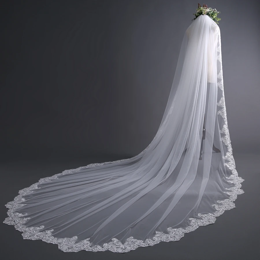 Custom made สีขาวงาช้าง Cathedral wedding Veils ขอบลูกไม้เซ็กซี่เจ้าสาว velos novia 2025 อุปกรณ์จัดงานแต่งงาน