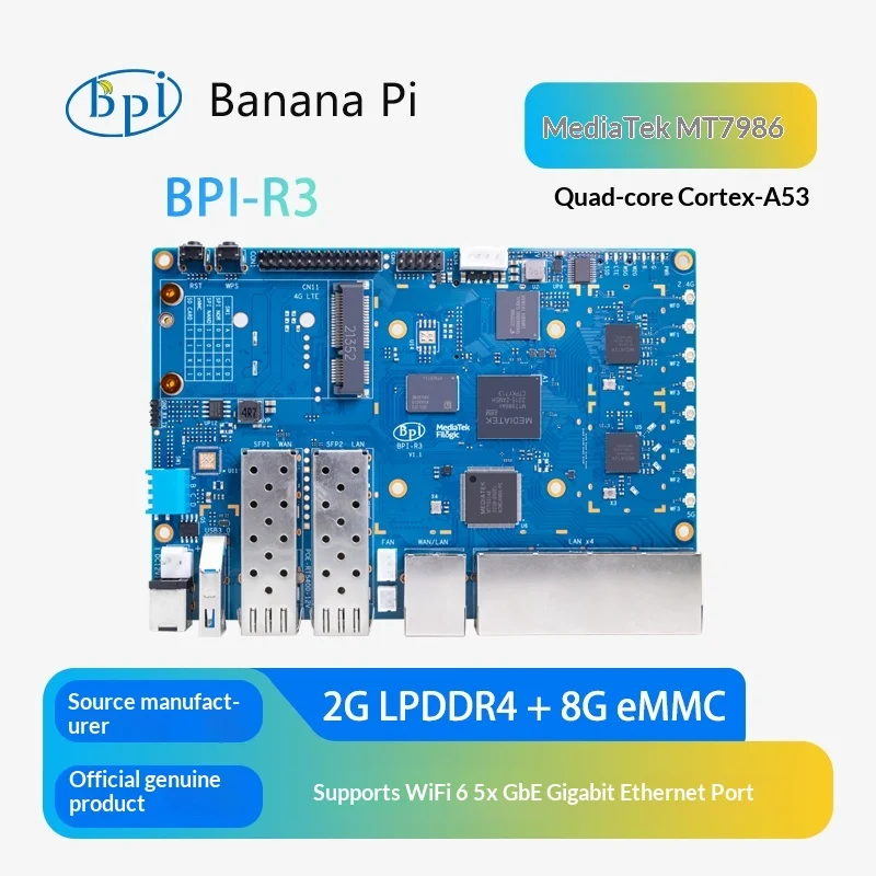 BPI R3 High Performance Open Source Router Development Board with Dual SFP Ports