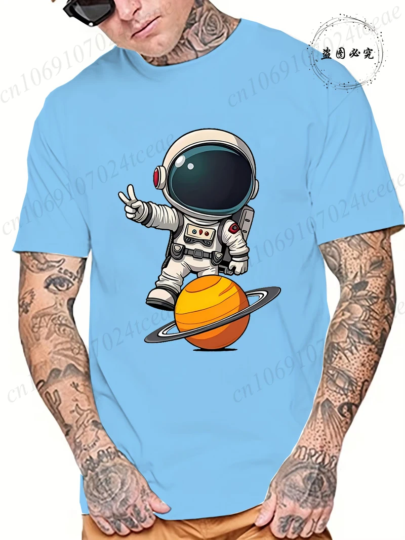 T-Shirt with Astronaut Print Design Men'S Summer Casual Short Sleeve Tee﻿s Space Spaceman Aesthetic Men Clothes Streetwear Top