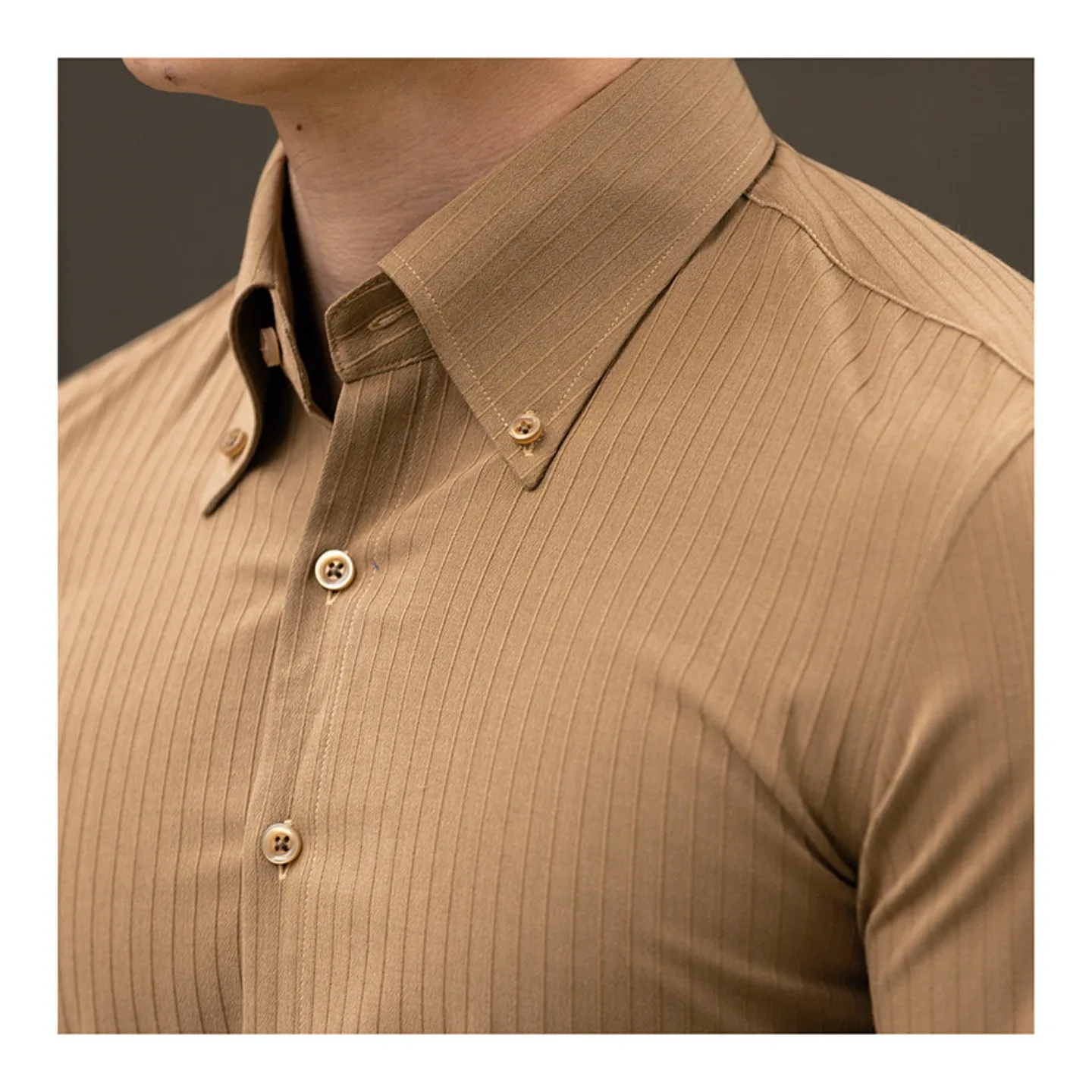 Men's Button-Down Shirt, Jacquard Stripe Slim Fit Waist-Cinching Business Gentlemen Casual Shirt