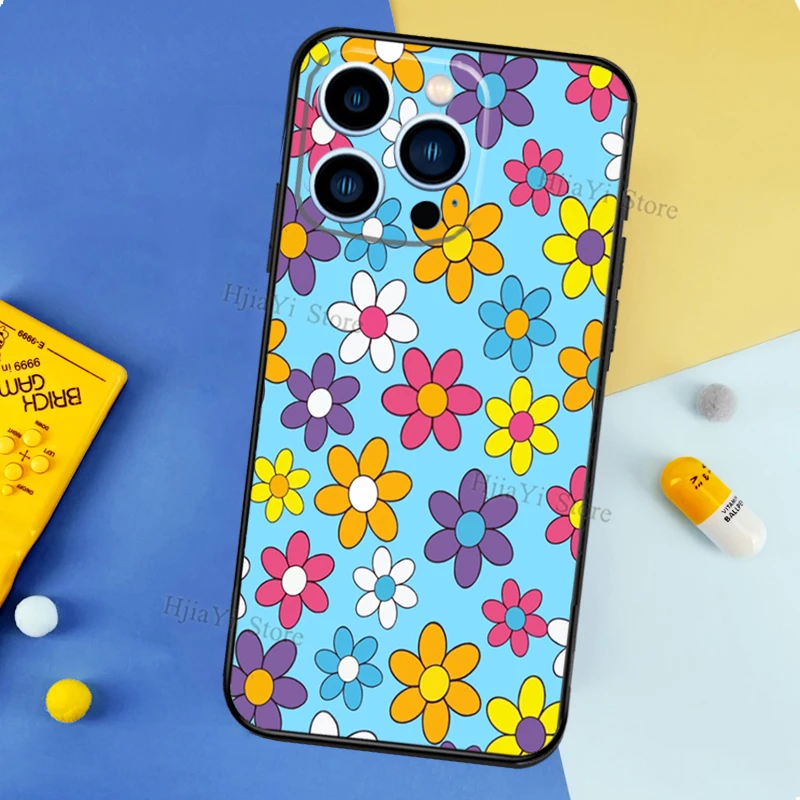 Psychedelic Flower Power Groovy Boho Daisy Case For iPhone 11 14 15 16 13 Pro Max 12 Mini XS MAX XR Plus Silicone Phone Cover