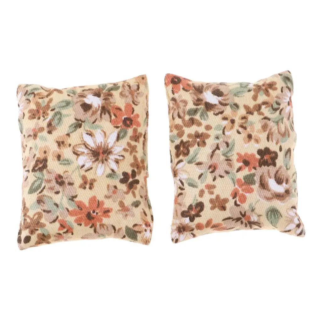 2 Pieces Floral Printed Cushions for Sofa Bedroom Living Room Beige Accessory