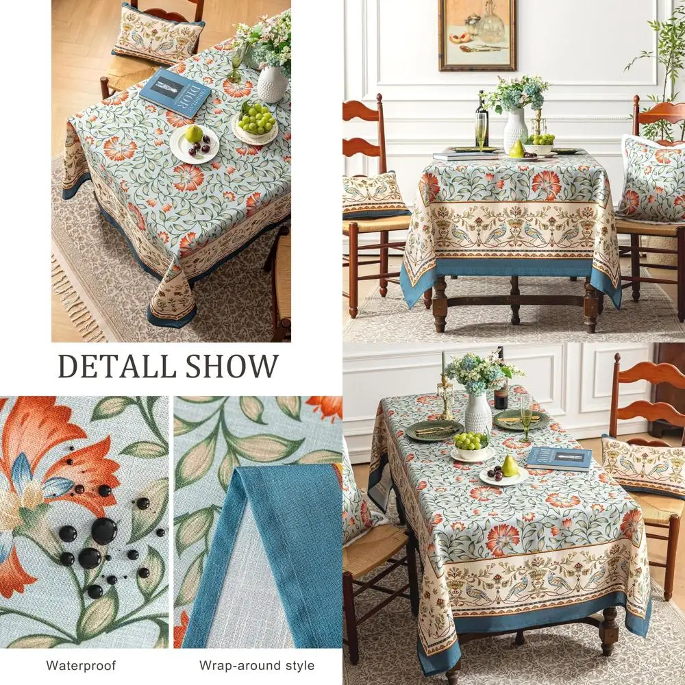 

Elegant French Linen Rectangle Tablecloth with Vintage Iris Florals, Colorful Cover for Fall and Thanksgiving, 60x90