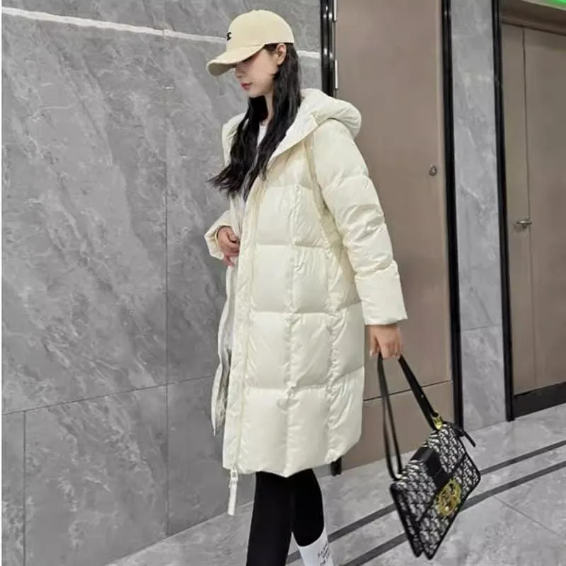 

2023 New Women Down Jacket Winter Coat Female Mid Length Version Parkas Loose Thick Warm Outwear Hooded Fashion Overcoat